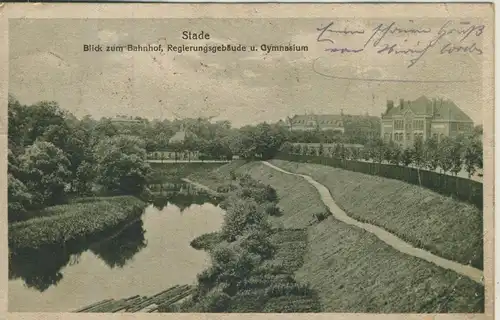 Stade v. 1923  Blick zum Bahnhof,Regierungsgebäude und Gymnasium  (57221)