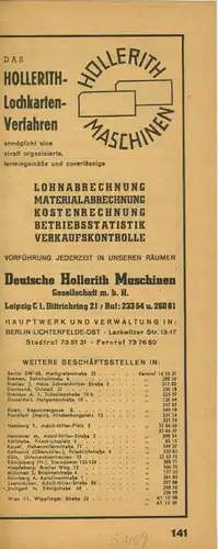 Zeitungs-Werbung - Leipzig v.1955  D.Hollerith Maschinen,Bartholomy Maschinen,Zülch & Dr. Sckerl,Erwin Kampf   (51158)
