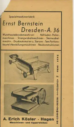 Zeitungs-Werbung v.1941  A. Erich Köster,Hagen,Maschienen und Apparatebau  (51163)