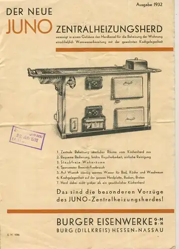 Burg (Dillkreis) / Hessen v. 1932  Juno Zentralheizungsherd  (51449)