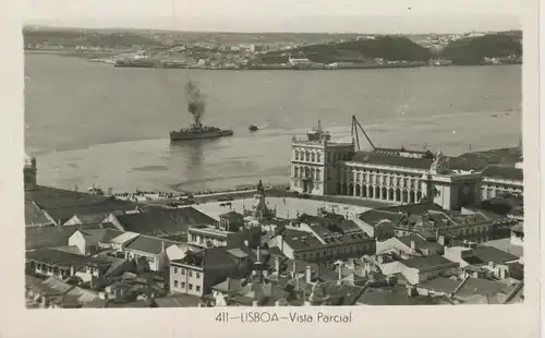 Lisboa v. 1957  Vista Parcial mit Kriegsschiff  (53809)
