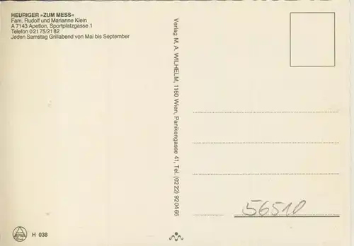 Apetlon v. 1976  Gasthof Heuriger "Zum Mess",Spotplatzgasse 1,Inh. Fam. Rudolf Klein (56510)