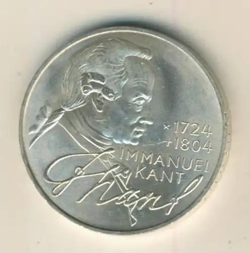 Silber - Gedenkmünze 5 D-Mark Immanuel Kant 1724-1804 1974 D    (15)