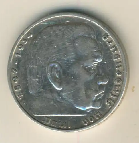 Deutsches Reich 1936,5 Reichsmark, Hindenburg,Silber (27)