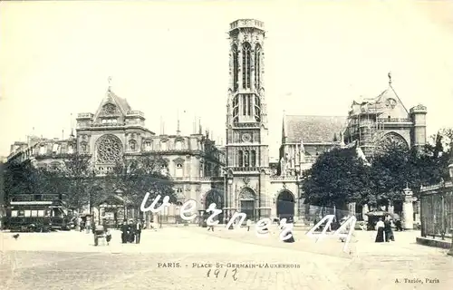 Paris v. 1912  Place Sr. Germain -L`Auxerrois mit Strassenbahn  -- siehe Foto !!  (32906)