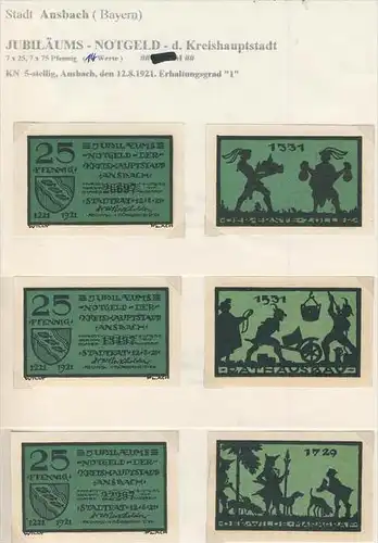 Ansbach v. 1921   7x25,7x75 Pfennig --  Jubiläums Notgeld der Kreishauptstadt ---  siehe Foto !!  ( NOTGELD )  (1743)