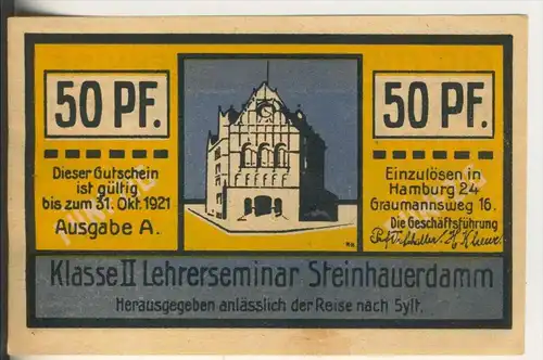 Hamburg / Sylt v. 1921  Klasse II Lehrerseminar Steinhauerdamm Reise nach Sylt, 50 Pfg. ( GUTSCHEIN )  (003)