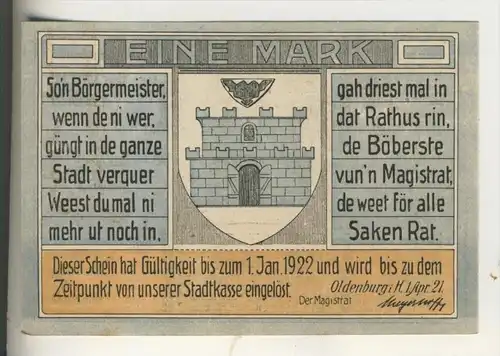 Oldenburg / Holstein,1.Jan. 1922, Eine Mark ( GUTSCHEIN )  (007)