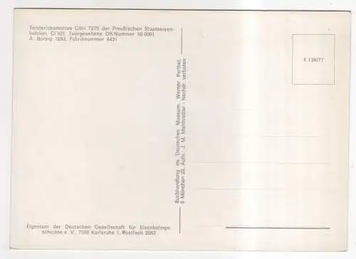 [Ansichtskarte] EISENBAHN - Tenderzuglokomotive Cöln 7270 der preußischen Staatseisenbahnen. 