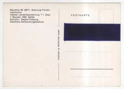 [Ansichtskarte] EISENBAHN - Baureihe 88 - Güterzug-Tenderlokomotive. 