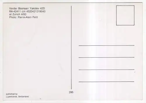 [Ansichtskarte] FLUGZEUG - Vardar Bosnaair - Yakolev 42D at Zurich. 