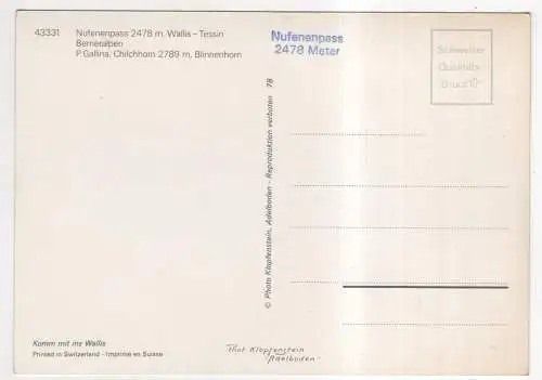 [Ansichtskarte] SWITZERLAND - Nufenpass - Wallis / Tessin. 