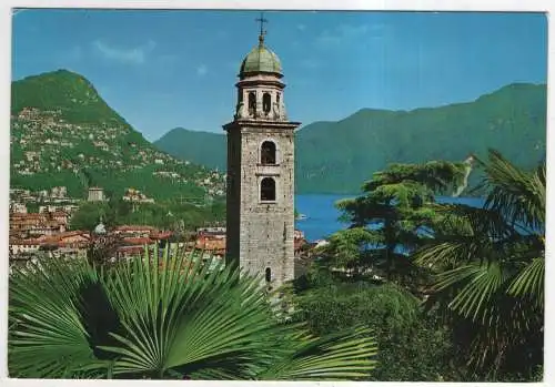 [Ansichtskarte] SWITZERLAND - Lugano - il campanile di S. Lorenzo e il Monte Brè. 