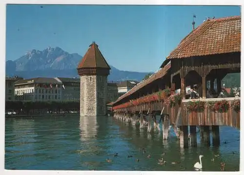 [Ansichtskarte] SWITZERLAND - Luzern - Kapellbrücke und Wasserturm mit Pilatus. 