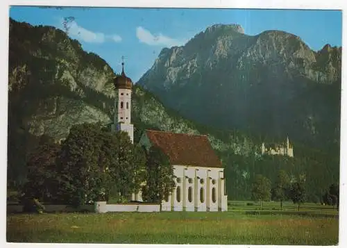 [Ansichtskarte] GERMANY - St.-Colomann-Kirche - Schwangau mit Schloß Neuschwanstein und Säuling. 