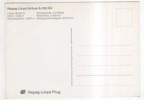 [Ansichtskarte] AIRPLANE / FLUGZEUG - Hapag-Lloyd Airbus A-300 B$. 