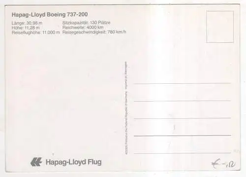 [Ansichtskarte] AIRPLANE / FLUGZEUG - Hapag-Lloyd Boeing 737-200. 