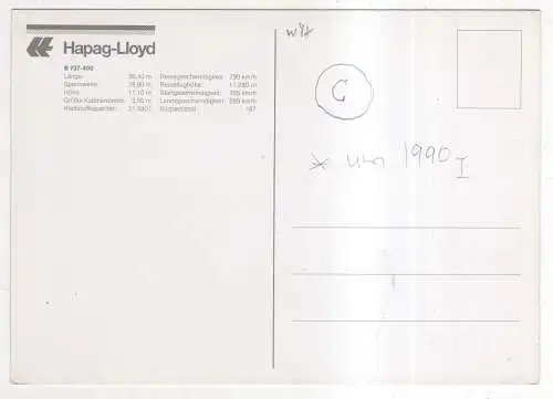 [Ansichtskarte] AIRPLANE / FLUGZEUG - Hapag-Lloyd B 737-400. 