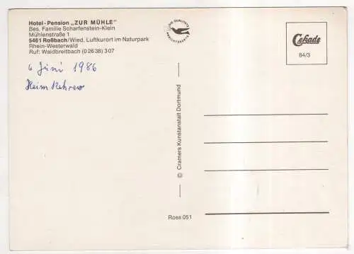 [Ansichtskarte] GERMANY - Roßbach / Wied - Hotel Pension Zur Mühle. 
