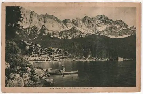 [Ansichtskarte] GERMANY - Eibsee mit Hotels und Zugspitze. 