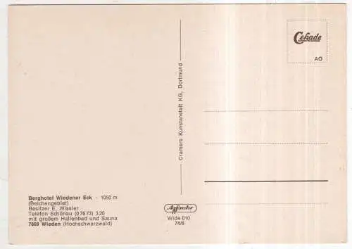 [Ansichtskarte] GERMANY - Wieden / Hochschwarzwald - Berghotel Wiedener Eck. 