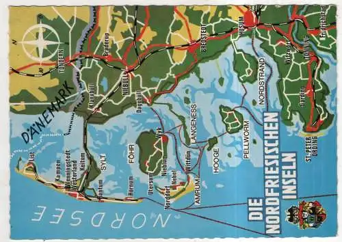 [Ansichtskarte] GERMANY - Landkarte / Karte - Nordfriesland - Die Nordfriesischen Inseln. 