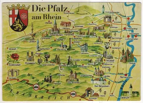 [Ansichtskarte] GERMANY - Landkarte / Karte - Die Pfalz am Rhein. 