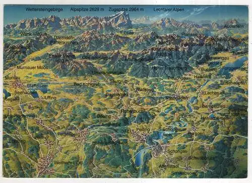 [Ansichtskarte] GERMANY - Landkarte / Karte - Garmisch-Partenkichen - Zugspize - Murnau ... 