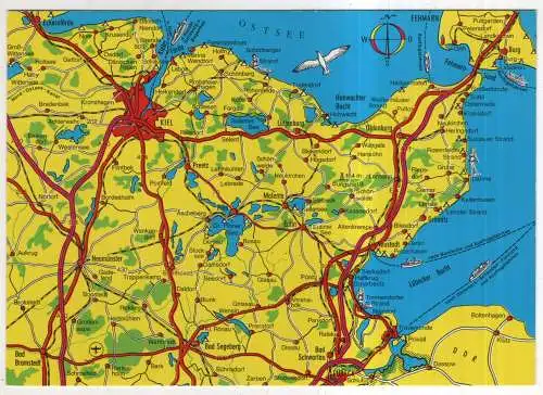 [Ansichtskarte] GERMANY - Landkarte / Karte - Kiel - Lübeck - Holsteinische Schweiz. 