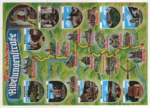 [Ansichtskarte] GERMANY - Landkarte / Karte - Die schöne Nibelungenstraße. 