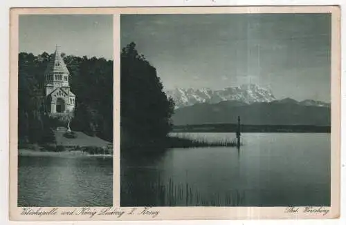 [Ansichtskarte] GERMANY - Votivkapelle und König Ludwig II. Kreuz u. Zugspitze. 