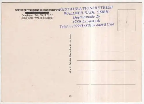 [Ansichtskarte] GERMANY - Bad Waldliesborn - Speiserestaurant Bürgerstuben. 