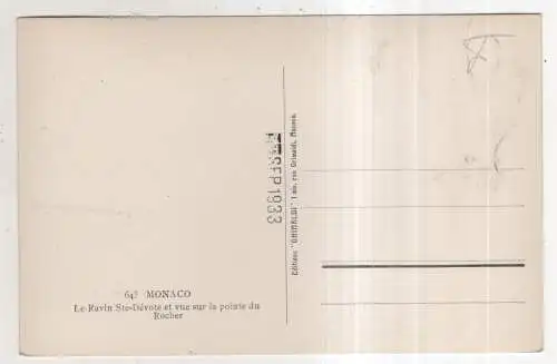 [Ansichtskarte] MONACO - Le Ravin Ste-Dévote et vue sur la pointe du Rocher. 