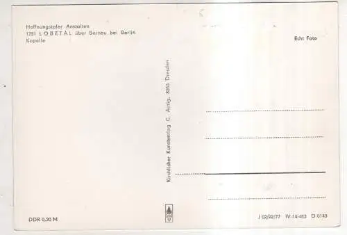 [Ansichtskarte] GERMANY - Lobetal über Bernau bei Berlin - Hoffnungstaler Anstalten - Kapelle. 