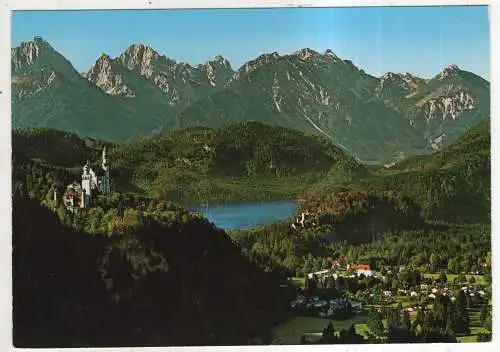 [Ansichtskarte] GERMANY - Königsschlösser Neuschwanstein und Hohenschwangau mit Alpsee und Tiroler Bergen. 