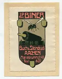 [Ansichtskarte] REKLAMEMARKE - J.P. Biner Buch & Steindruck Aachen. 