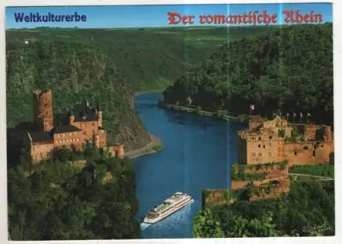 [Ansichtskarte] GERMANY - Das Felsental der Loreley - Bildmontage mit Burg Katz und Burgruine Rheinfels. 