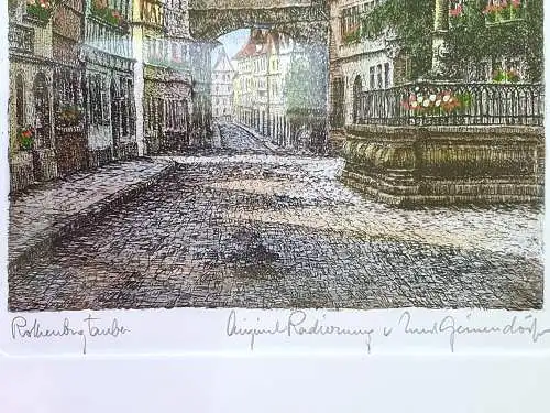 Hand - colorierte Radierung von Ernst Geissendörfer Rothenburg ob der Tauber