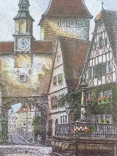 Hand - colorierte Radierung von Ernst Geissendörfer Rothenburg ob der Tauber