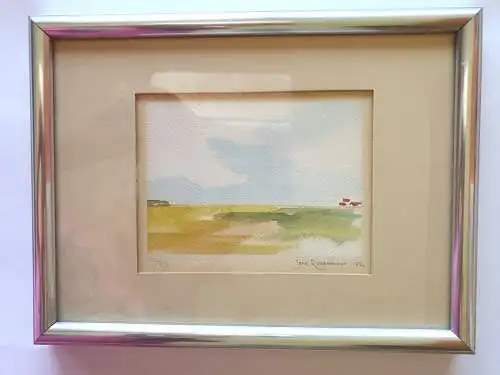 Kleines Aquarell von Jens Rosenkvist 1982 in Ausstellungsrahmen