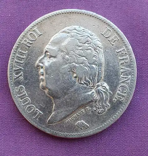 Frankreich 5 Francs 1824 W - Louis XVIII  VZ Silber