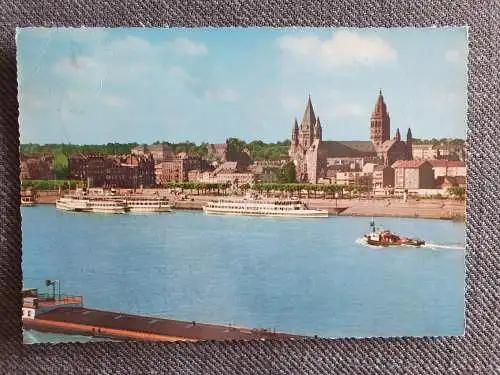 [Echtfotokarte farbig] Mainz Rheinansicht mit Dom. 