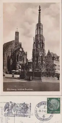 [Echtfotokarte schwarz/weiß] Nürnberg - Schöner Brunnen
Der Schöne Brunnen von Heinrich Behaim, dem Parlier, 1385 bis 1396
The Beautiful Fountain by Heinrich Behaim, the Parlier, built 1385 - 1396
frankiert mit 6 Pf. grün, gestempelt Nürnberg...