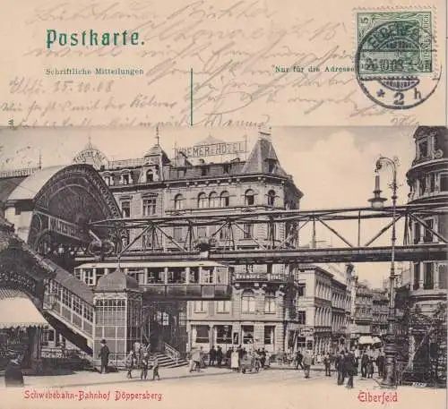 [Echtfotokarte schwarz/weiß] Schwebebahn-Bahnhof Döppersberg Elberfeld. 