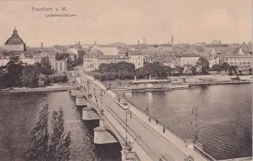 [Echtfotokarte schwarz/weiß] Frankfurt a.M. - Untermainbrücke. 