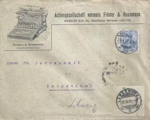 Deutsches Reich Nur Hauptgebiet 1907 Nr 87I Brief