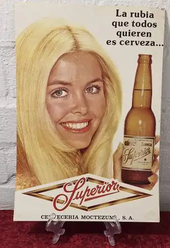 ORIGINAL 1973 WERBUNG KARTON SUPERIOR BIER AUS MEXIKO