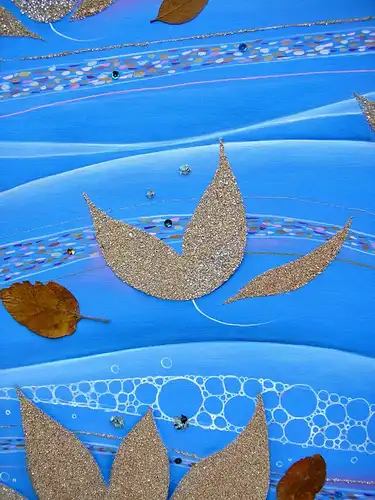 Tryptichon, Acryl auf Leinwand mit Anwendungen aus Sand und Blättern, (3x)