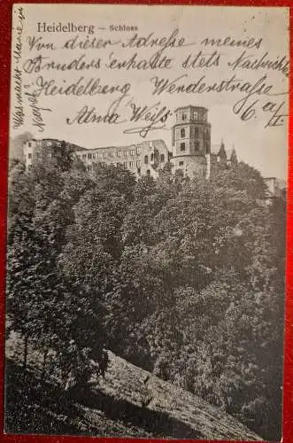 [Echtfotokarte schwarz/weiß] Heidelberg Schloss 1915. 