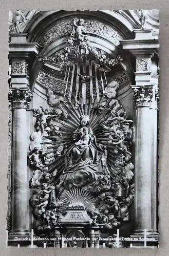 [Echtfotokarte schwarz/weiß] Vorderseite: Gotische Madonna von Michael Pacher in der Franziskanerkirche zu Salzburg“ – 
Rückseite: Echte Photographie S 471 / BERGWELT VERLAG CJS / Bergwelt Verlag. C. Jurischek, Salzburg | Nachdruck verboten –...